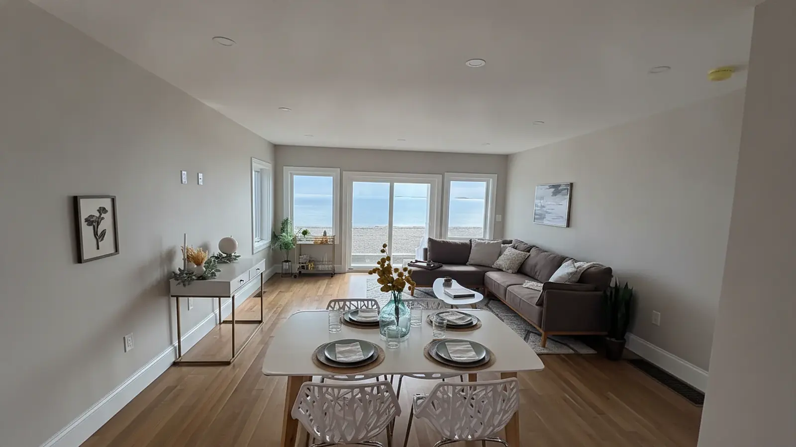 Large open space with freshly painted walls and ceiling